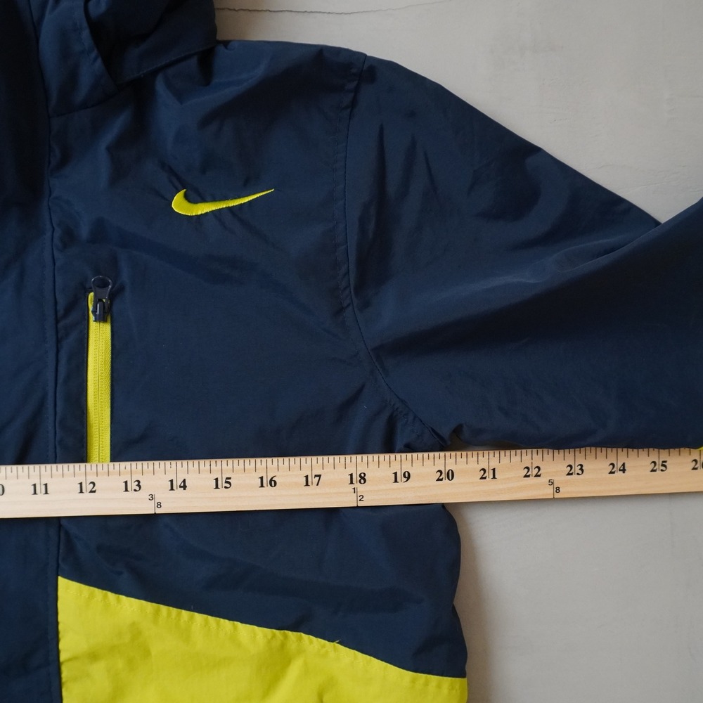 Nike Mens Hooded Windbreaker Jacket Navy Blue Neon Yellow Colorblock Size Large - Picture 7 of 7